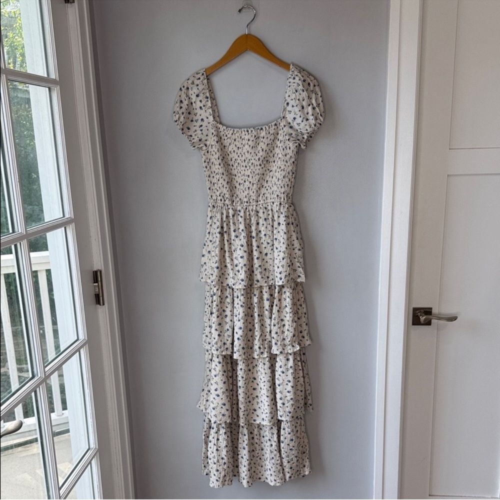 AND NOW THIS Floral Smocked Prairie Tiered Ruffle Maxi Dress